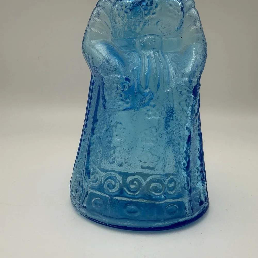 Syrup Pitcher Creamer Colonial Lady Figural Kanawha Glass Blue Vintage Art Glass